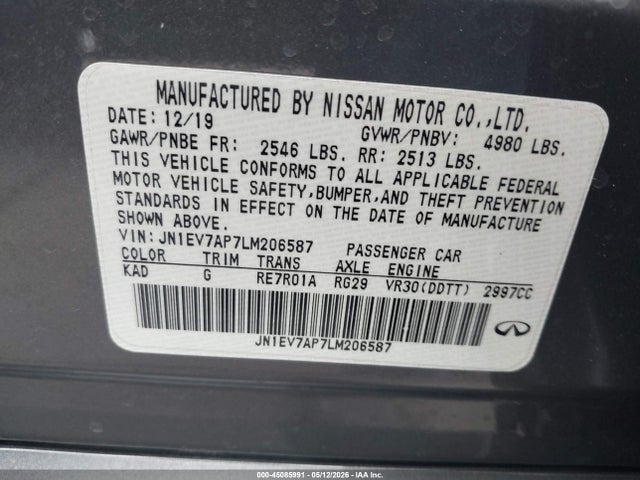 Продаж на аукціоні авто 2020 Infiniti Q50 Edition 30, vin: JN1EV7AP7LM206587, номер лоту: 45085991