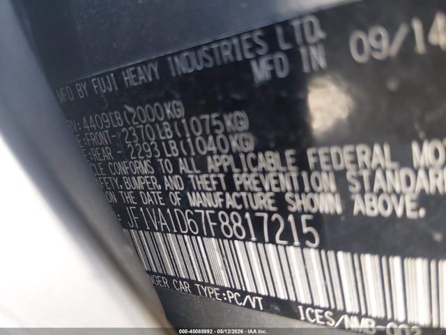 45085992 :رقم المزاد ، JF1VA1D67F8817215 vin ، 2015 Subaru Wrx Premium مزاد بيع