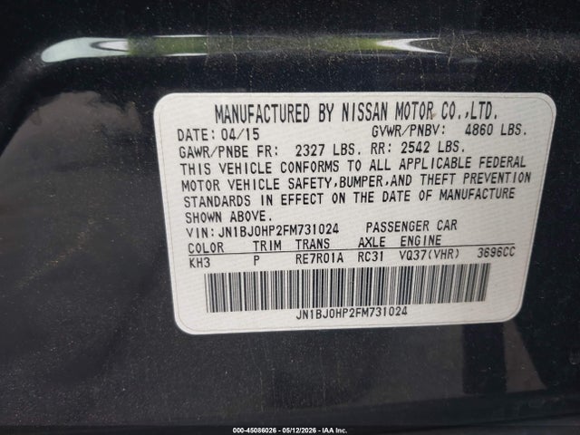 2015 Infiniti Qx50 Journey მანქანა იყიდება აუქციონზე, vin: JN1BJ0HP2FM731024, აუქციონის ნომერი: 45086026