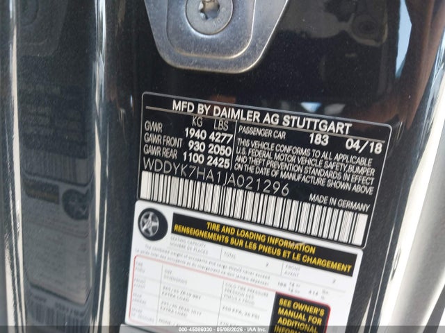 WDDYK7HA1JA021296 Mercedes-Benz AMG GT