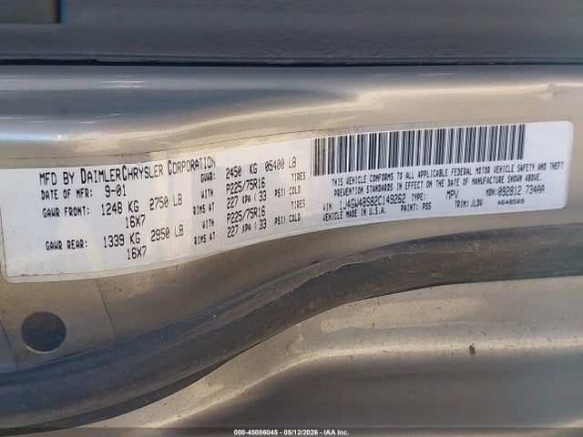 2002 Jeep Grand Cherokee Laredo მანქანა იყიდება აუქციონზე, vin: 1J4GW48S82C149262, აუქციონის ნომერი: 45086045
