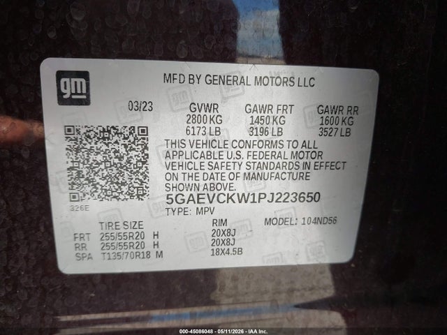 Aukcja sprzedaży 2023 Buick Enclave Avenir Awd, vin: 5GAEVCKW1PJ223650, numer aukcji: 45086048