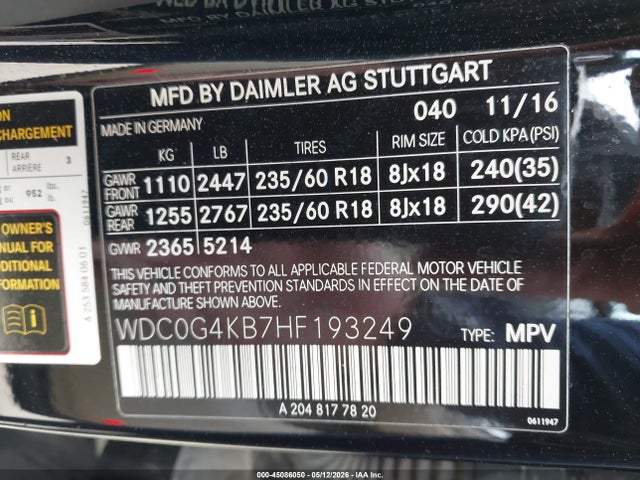 Aukcja sprzedaży 2017 Mercedes-benz Glc 300 4matic, vin: WDC0G4KB7HF193249, numer aukcji: 45086050