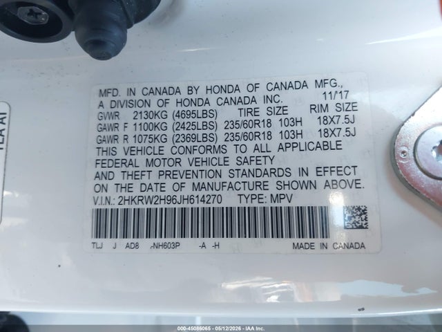 Продажа на аукционе авто 2018 Honda Cr-v Touring, vin: 2HKRW2H96JH614270, номер лота: 45086065