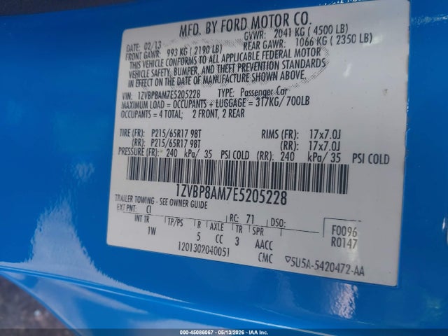 45086067 :رقم المزاد ، 1ZVBP8AM7E5205228 vin ، 2014 Ford Mustang V6 مزاد بيع