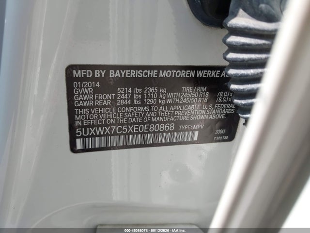 Aukcja sprzedaży 2014 Bmw X3 Xdrive35i, vin: 5UXWX7C5XE0E80868, numer aukcji: 45086078