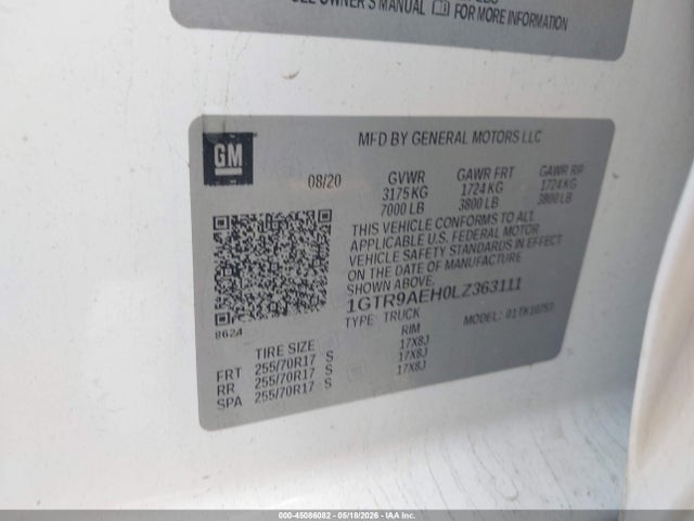 45086082 :رقم المزاد ، 1GTR9AEH0LZ363111 vin ، 2020 Gmc Sierra 1500 4wd  Standard Box مزاد بيع