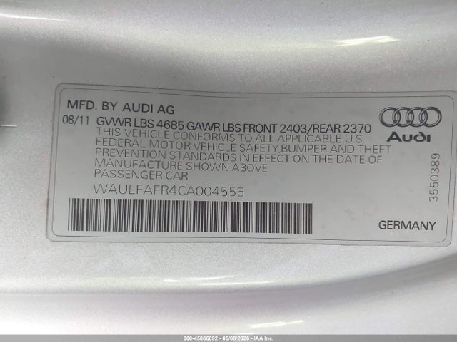 2012 Audi A5 2.0t Premium მანქანა იყიდება აუქციონზე, vin: WAULFAFR4CA004555, აუქციონის ნომერი: 45086092