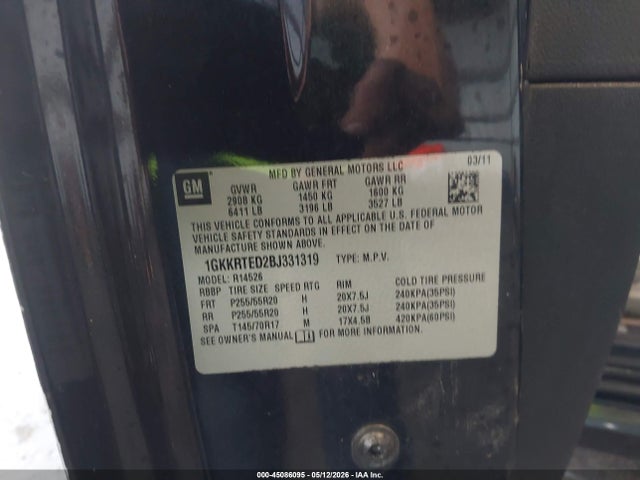 Продаж на аукціоні авто 2011 Gmc Acadia Denali, vin: 1GKKRTED2BJ331319, номер лоту: 45086095