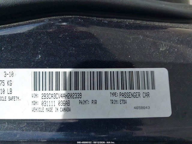 Продажа на аукционе авто 2010 Dodge Charger Sxt, vin: 2B3CA3CV4AH202339, номер лота: 45086102