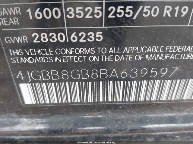 2011 Mercedes-benz Ml 350 4matic მანქანა იყიდება აუქციონზე, vin: 4JGBB8GB8BA639597, აუქციონის ნომერი: 45086106