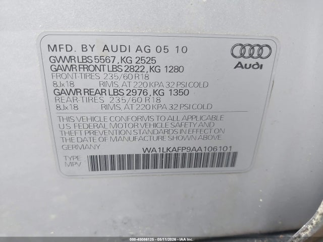Aukcja sprzedaży 2010 Audi Q5 3.2 Premium, vin: WA1LKAFP9AA106101, numer aukcji: 45086125
