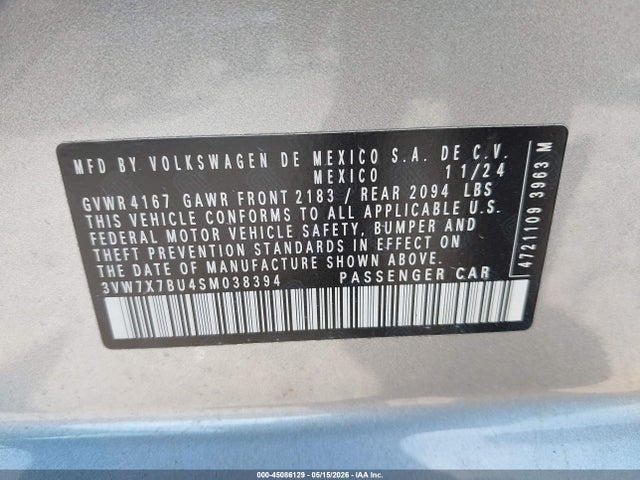 Продажа на аукционе авто 2025 Volkswagen Jetta 1.5t Se, vin: 3VW7X7BU4SM038394, номер лота: 45086129