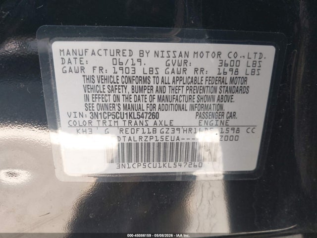 3N1CP5CU1KL547260 Nissan KICKS S
