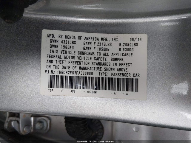 Aukcja sprzedaży 2015 Honda Accord Sport, vin: 1HGCR2F57FA030909, numer aukcji: 45086171