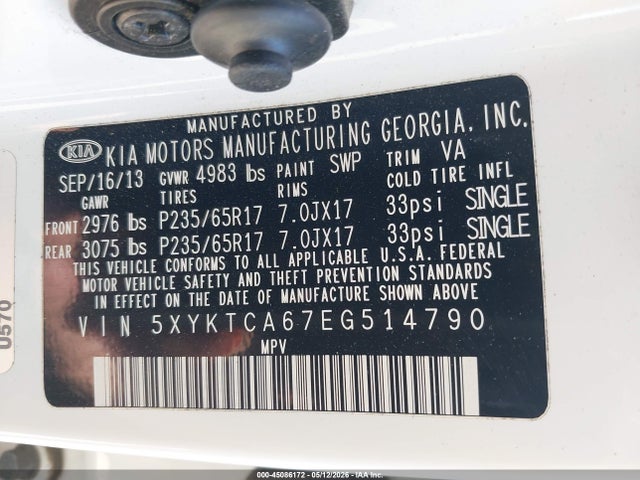 Aukcja sprzedaży 2014 Kia Sorento Lx, vin: 5XYKTCA67EG514790, numer aukcji: 45086172