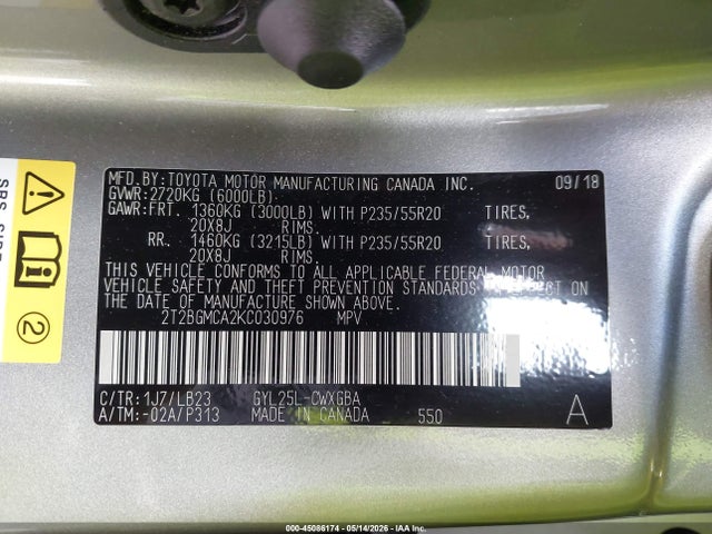 Aukcja sprzedaży 2019 Lexus Rx 450h, vin: 2T2BGMCA2KC030976, numer aukcji: 45086174