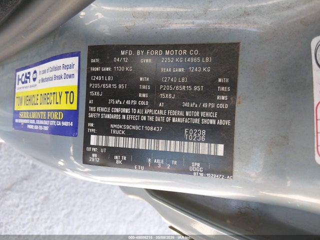 45086215 :رقم المزاد ، NM0KS9CN9CT108437 vin ، 2012 Ford Transit Connect Xlt Premium مزاد بيع