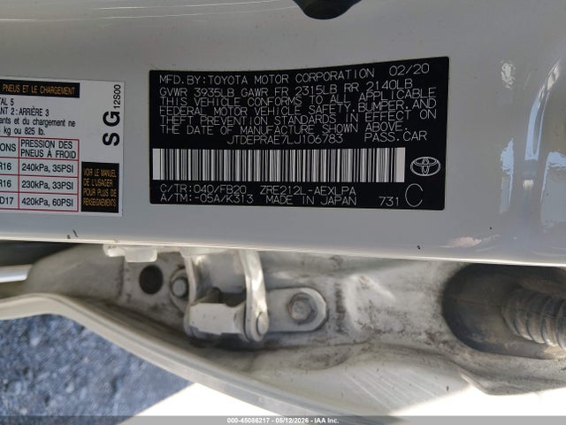 Продаж на аукціоні авто 2020 Toyota Corolla Le, vin: JTDEPRAE7LJ106783, номер лоту: 45086217