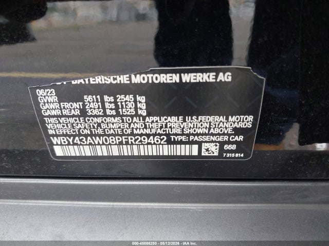 Auction sale of the 2023 Bmw I4 Edrive35, vin: WBY43AW08PFR29462, lot number: 45086250