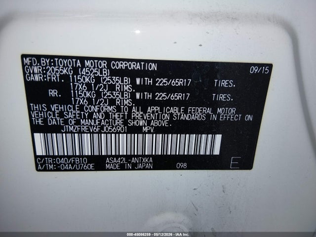 Aukcja sprzedaży 2015 Toyota Rav4 Le, vin: JTMZFREV6FJ056901, numer aukcji: 45086259