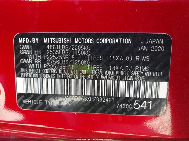 Mitsubishi Outlander Sel 2.4 2020 JA4AD3A3XLZ032421 Image 9