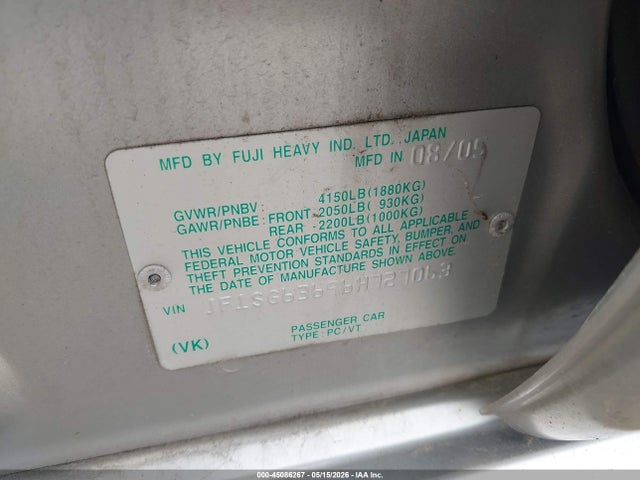 Aukcja sprzedaży 2006 Subaru Forester 2.5x, vin: JF1SG63696H727063, numer aukcji: 45086267