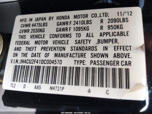 Aukcja sprzedaży 2013 Acura Tsx 2.4, vin: JH4CU2F41DC004570, numer aukcji: 45086268