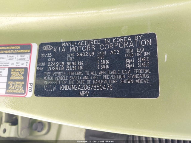 Aukcja sprzedaży 2016 Kia Soul, vin: KNDJN2A28G7850476, numer aukcji: 45086270