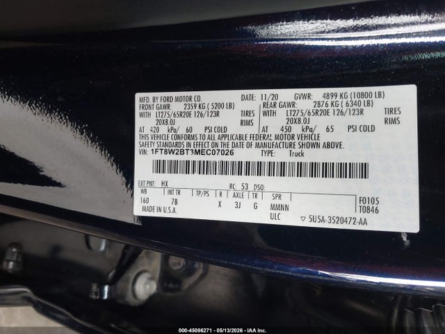 Продажа на аукционе авто 2021 Ford F-250 Platinum, vin: 1FT8W2BT3MEC07026, номер лота: 45086271