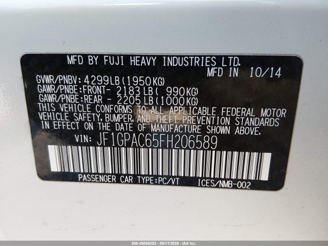 JF1GPAC65FH206589 Subaru Impreza 2.0i Premium