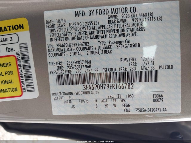 45086301 :رقم المزاد ، 3FA6P0H79FR166782 vin ، 2015 Ford Fusion Se مزاد بيع