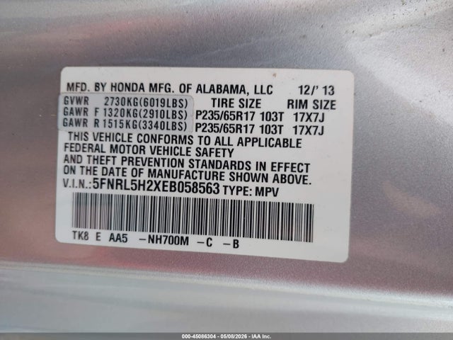 Honda ODYSSEY LX 2014 5FNRL5H2XEB058563 Image 9