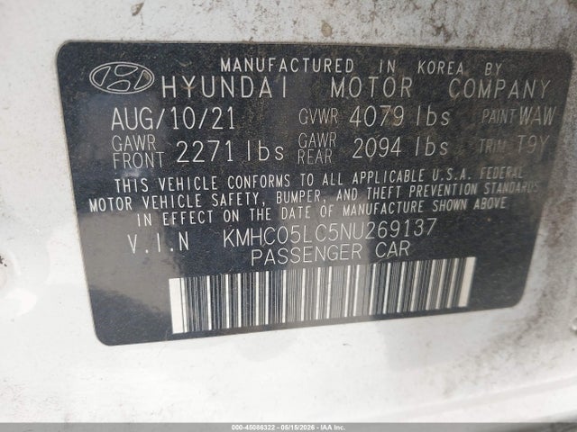 Продаж на аукціоні авто 2022 Hyundai Ioniq Hybrid Limited, vin: KMHC05LC5NU269137, номер лоту: 45086322