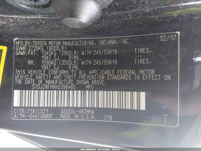 Продаж на аукціоні авто 2017 Toyota Highlander Se, vin: 5TDJZRFHXHS396460, номер лоту: 45086355