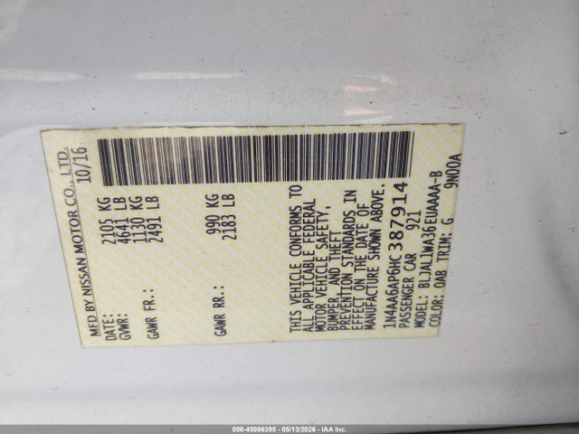 Nissan Maxima 3.5 Sr 2017 1N4AA6AP6HC387914 Image 9