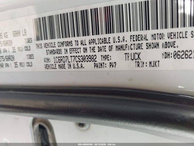 Aukcja sprzedaży 2012 Ram 1500 Slt, vin: 1C6RD7LT7CS303982, numer aukcji: 45086398