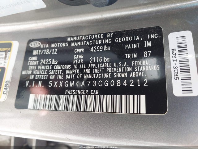 Продажа на аукционе авто 2012 Kia Optima Lx, vin: 5XXGM4A73CG084212, номер лота: 45086438