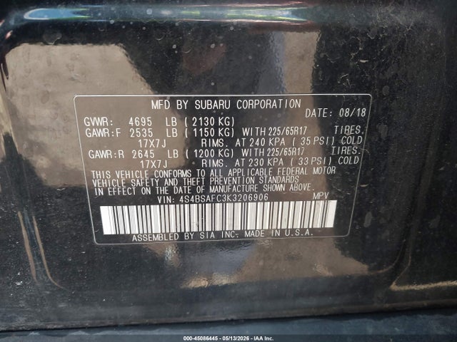 Продаж на аукціоні авто 2019 Subaru Outback 2.5i Premium, vin: 4S4BSAFC3K3206906, номер лоту: 45086445