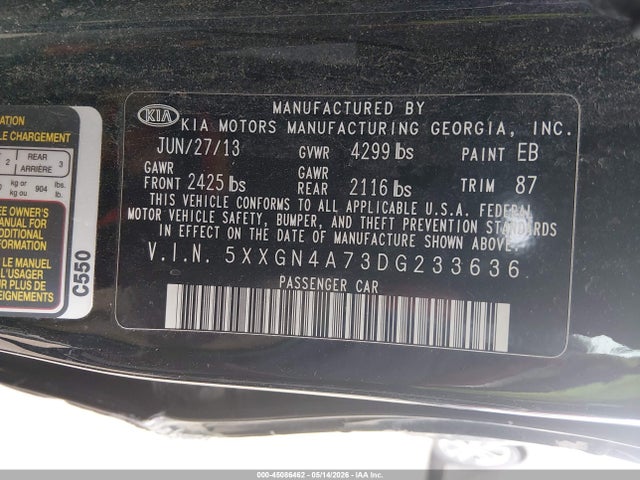 Aukcja sprzedaży 2013 Kia Optima Ex, vin: 5XXGN4A73DG233636, numer aukcji: 45086462