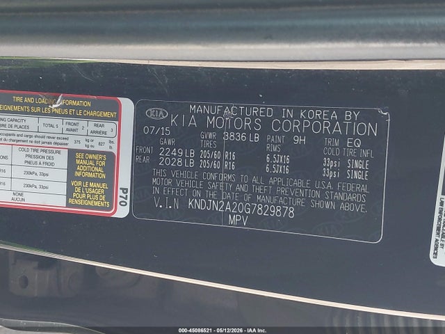 Aukcja sprzedaży 2016 Kia Soul, vin: KNDJN2A20G7829878, numer aukcji: 45086521