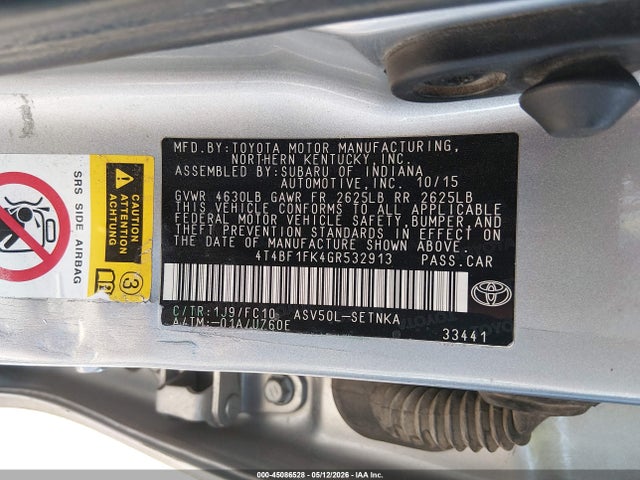 45086528 :رقم المزاد ، 4T4BF1FK4GR532913 vin ، 2016 Toyota Camry Le مزاد بيع