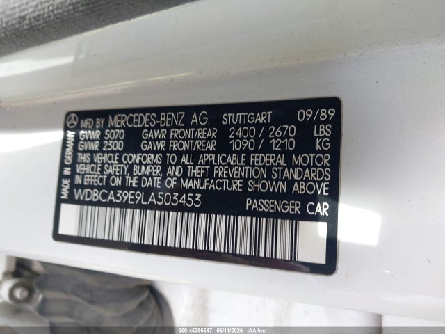 45086547 :رقم المزاد ، WDBCA39E9LA503453 vin ، 1990 Mercedes-benz 560 Sel مزاد بيع