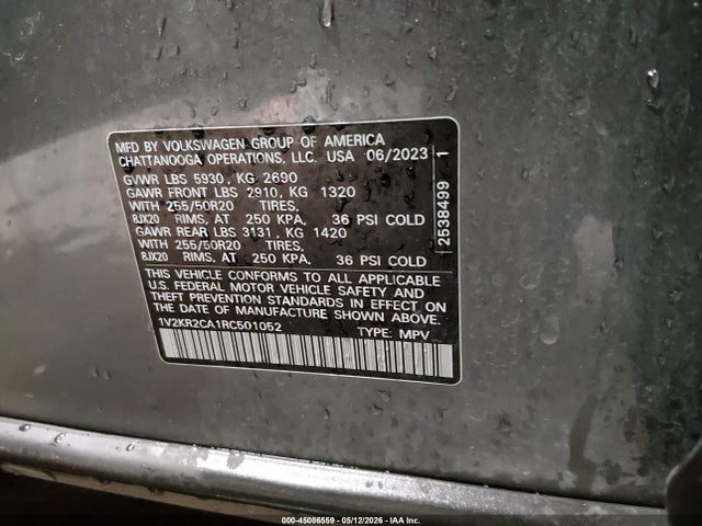 1V2KR2CA1RC501052 Volkswagen Atlas 2.0t Se W/technology