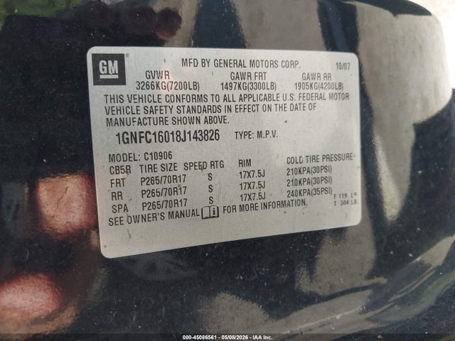 Aukcja sprzedaży 2008 Chevrolet Suburban 1500 Lt, vin: 1GNFC16018J143826, numer aukcji: 45086561