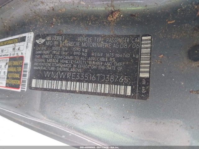 Продаж на аукціоні авто 2006 Mini Cooper S, vin: WMWRE33516TJ38765, номер лоту: 45086589
