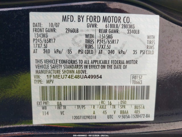 Aukcja sprzedaży 2008 Ford Explorer Eddie Bauer, vin: 1FMEU74E48UA49954, numer aukcji: 45086602