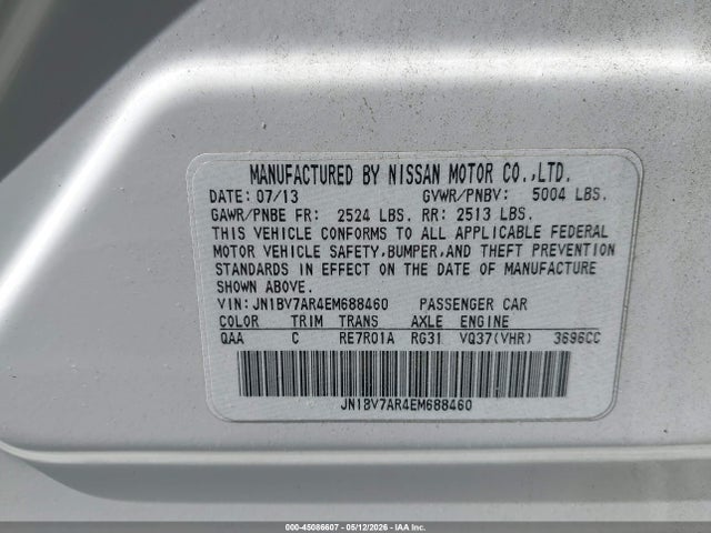 Aukcja sprzedaży 2014 Infiniti Q50 Premium, vin: JN1BV7AR4EM688460, numer aukcji: 45086607