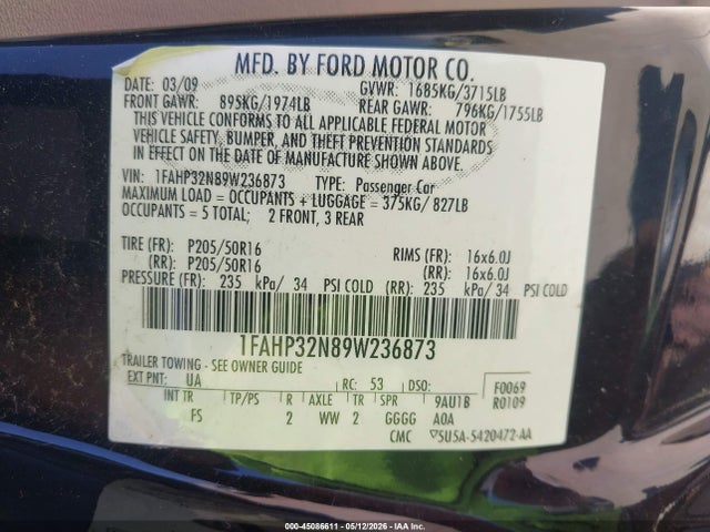 Продажа на аукционе авто 2009 Ford Focus Se, vin: 1FAHP32N89W236873, номер лота: 45086611