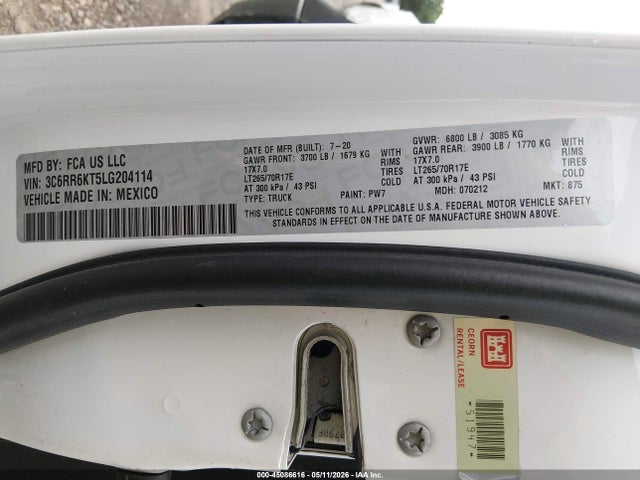 Aukcja sprzedaży 2020 Ram 1500 Classic Tradesman  4x2 5'7 Box, vin: 3C6RR6KT5LG204114, numer aukcji: 45086616